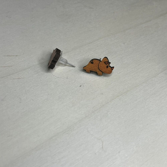 New Handcrafted Handpainted Lightweight triceratops Dinosaur Wood Earrings - Picture 6 of 7